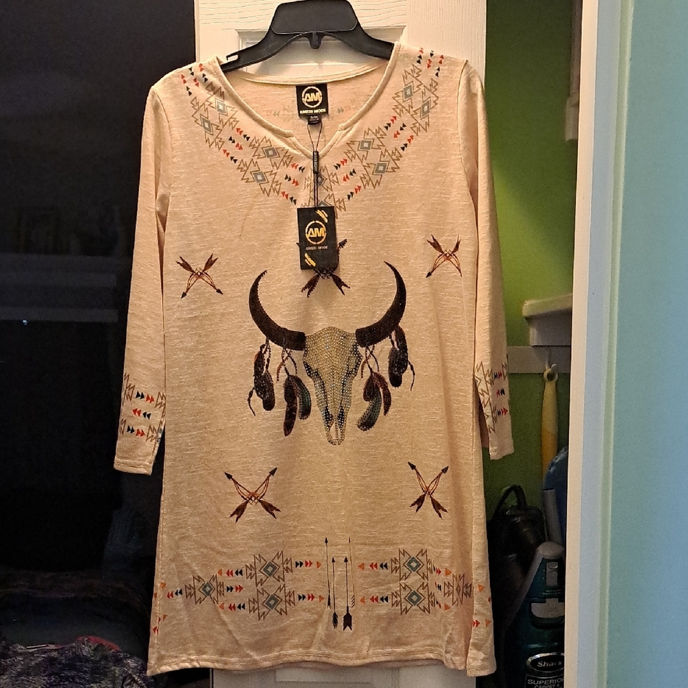 Cream Tunic with Bull Skull Design
